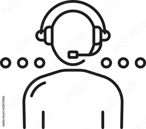 Customer service user in headphone thin line icon