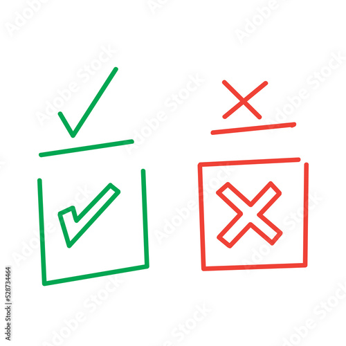 hand drawn doodle check mark and cross illustration