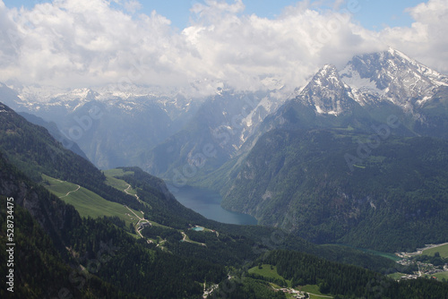 Panorama opening from Kehlstain mountain  the Bavarian Alps  Germany 