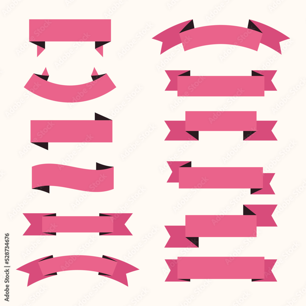 Set of pink flat ribbons banners vector design.