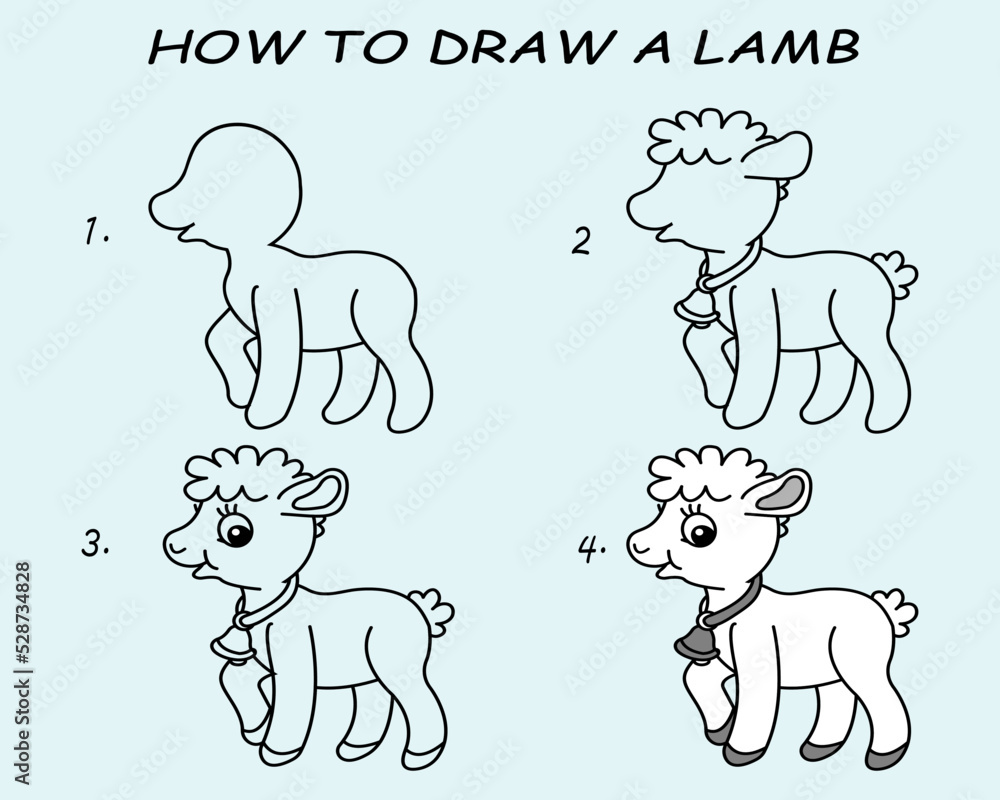 Step by step to draw a Lamb. Drawing tutorial a Lamb. Drawing lesson