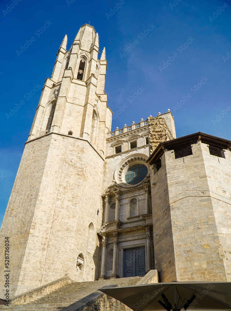 Church of Girona in the center of the city. Vertical