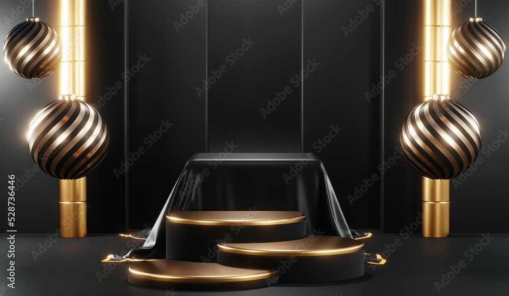 3D rendering of blank product background for cream cosmetics Modern black podium background 3D rendering of blank product background for cream cosmetics Modern black podium background