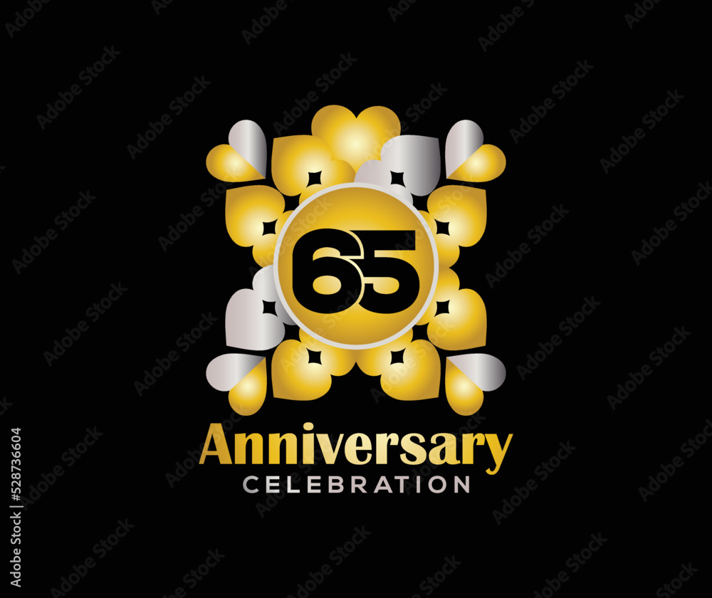 Fototapeta premium 65 Years Anniversary Day. Company Or Wedding Used Card Or Banner Logo. Gold Or Silver Color Mixed Design