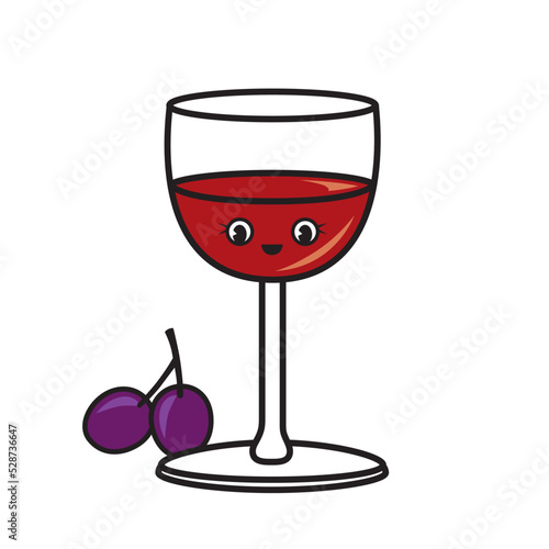 Happy smiling wine glass merlot with grapes