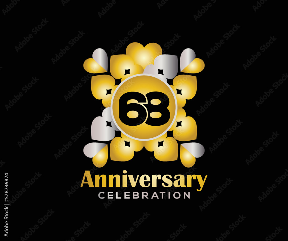 Fototapeta premium 68 Years Anniversary Day. Company Or Wedding Used Card Or Banner Logo. Gold Or Silver Color Mixed Design