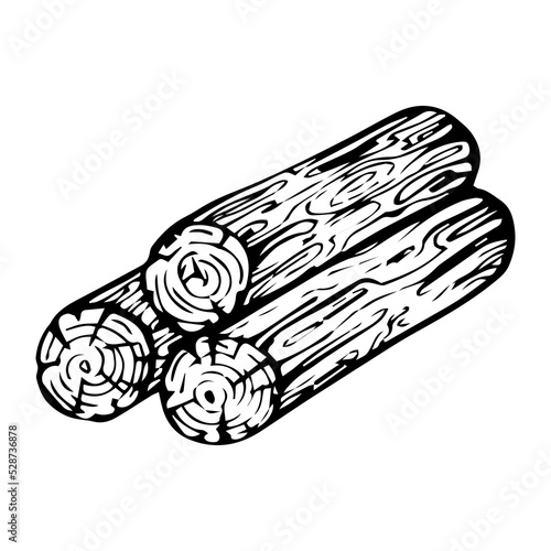 hand drawn, cartoon, sketch illustration of wood log