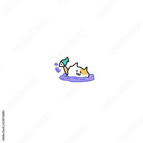 cute cat fishing cartoon illustration
