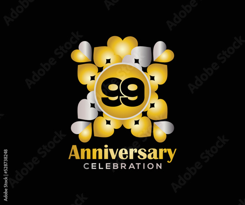99 Years Anniversary Day. Company Or Wedding Used Card Or Banner Logo. Gold Or Silver Color Mixed Design