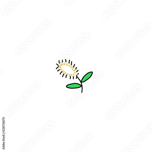 Botanical set of hand-drawn tropical leaves in childish doodle style.