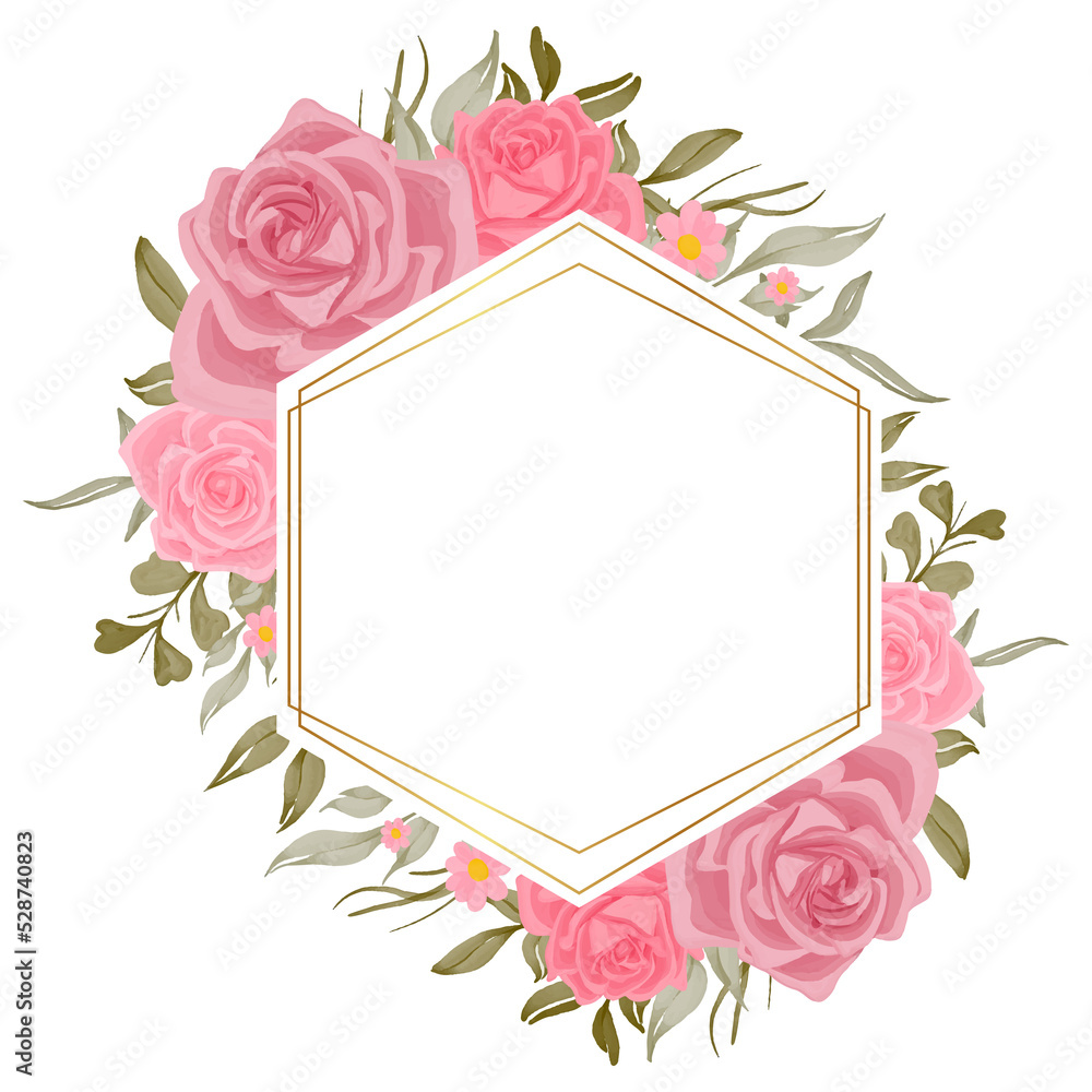 pink rose flower frame watercolor