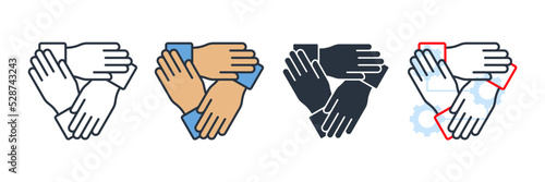 collaboration icon logo vector illustration. three hands support each other symbol template for graphic and web design collection