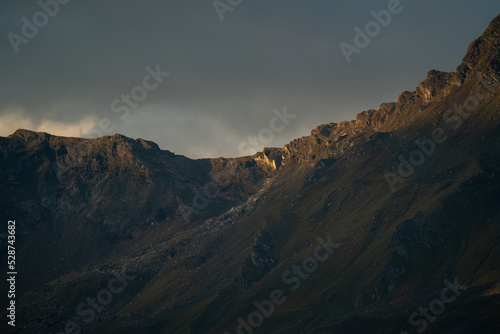 beautiful sunrise with autumnal colors in the alps, the hohe tauern national park in austria