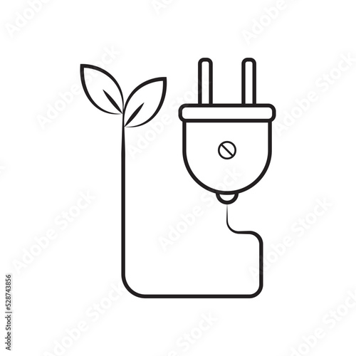 Green energy icon. Plug icon. Renewable green energy. Save energy icon. Electrical charge power plug sign. Sustainable icon. Line and stroke style SVG icon for web, mobile application.