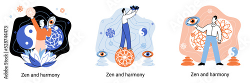 Zen and harmony metaphor, meditation practice. Balance, relaxation, mindfulness. Calm person relaxing. Yoga and spiritual practice, relax, recreation, healthy lifestyle. Japanese cult of mind and body