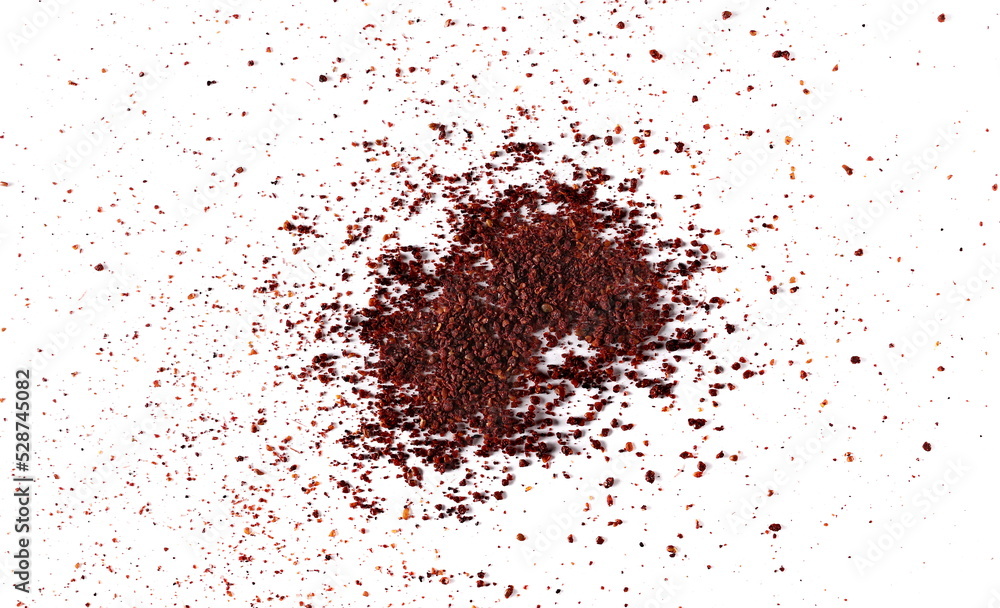 Ground sumac spice, pile isolated on white, top view Ground sumac spice, pile isolated on white, top view