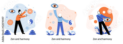 Zen and harmony metaphor, meditation practice. Balance, relaxation, mindfulness. Calm person relaxing. Yoga and spiritual practice, relax, recreation, healthy lifestyle. Japanese cult of mind and body