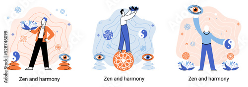 Zen and harmony metaphor, meditation practice. Balance, relaxation, mindfulness. Calm person relaxing. Yoga and spiritual practice, relax, recreation, healthy lifestyle. Japanese cult of mind and body