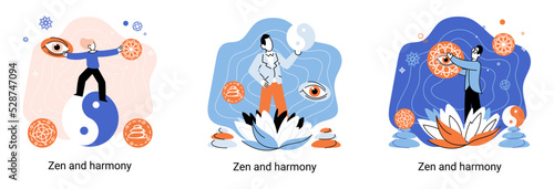 Zen and harmony metaphor, meditation practice. Balance, relaxation, mindfulness. Calm person relaxing. Yoga and spiritual practice, relax, recreation, healthy lifestyle. Japanese cult of mind and body