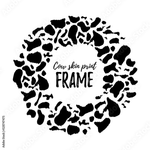 Cow or dalmatian skin round frame. Animal skin template. Cow skin in circle pattern. Love milk or milk day. Dairy products print. vector illustration.