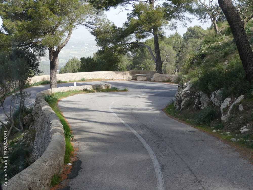 Pass road to the puig (mountain) de san salvador, Mallorca, Balearic Island, Spain