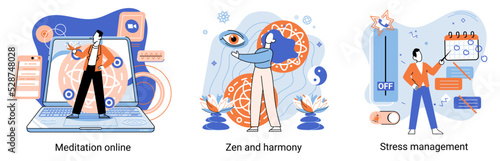 Meditation online. Self-management, self regulation learning, self-organization course, control over emotions metaphor Online yoga at home meditating. Deals with stress management, zen and harmony