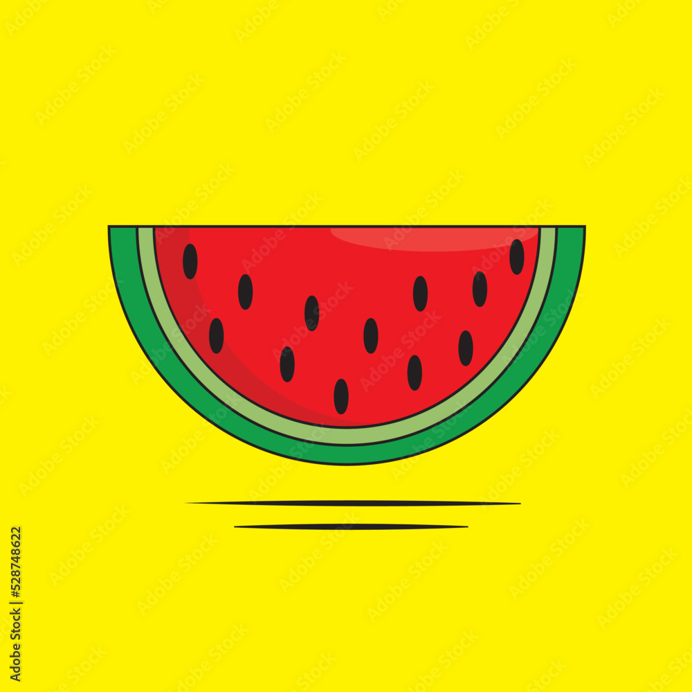 Red watermelon vector illustration. Fresh fruits healthy food on yellow background