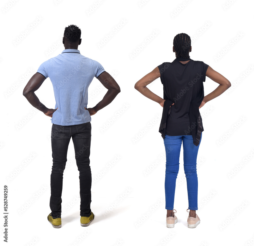 rear view of a couple standing over white background rear view of a couple standing over white background