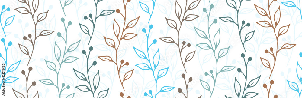 Berry bush sprigs organic vector seamless pattern. Rustic herbal fabric print. Grass plants foliage and blossom illustration. Berry bush branches linear repeating ornament Berry bush sprigs organic vector seamless pattern. Rustic herbal fabric print. Grass plants foliage and blossom illustration. Berry bush branches linear repeating ornament