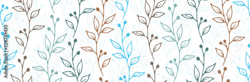Berry bush sprigs organic vector seamless pattern. Rustic herbal fabric print...