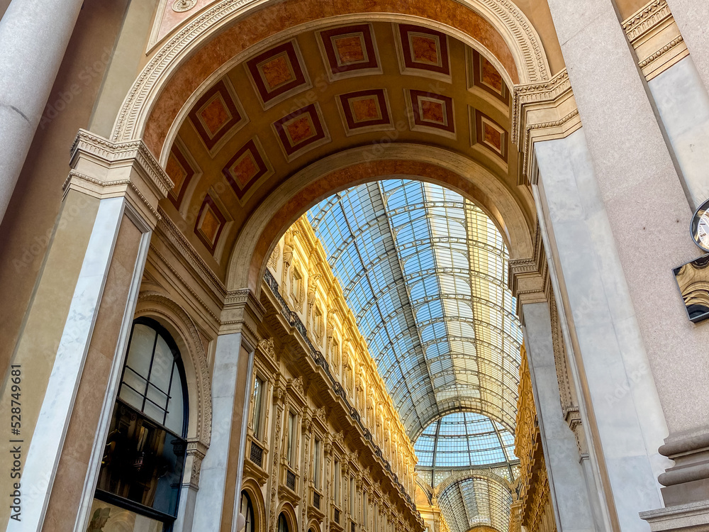 Milan, Italy - July 1, 2022: Views in and around Galleria Vittorio Emanuele II in Milan Italy
