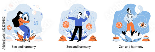 Zen and harmony metaphor, meditation practice. Balance, relaxation, mindfulness. Calm person relaxing. Yoga and spiritual practice, relax, recreation, healthy lifestyle. Japanese cult of mind and body