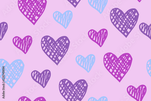 Doodle heart shapes vector doodle pattern. Scribble hearts ornament