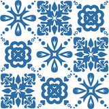 Spanish traditional Azulejo tiles for interior decoration, textiles and design. Vector illustration blue white color square shape