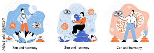 Zen and harmony metaphor, meditation practice. Balance, relaxation, mindfulness. Calm person relaxing. Yoga and spiritual practice, relax, recreation, healthy lifestyle. Japanese cult of mind and body