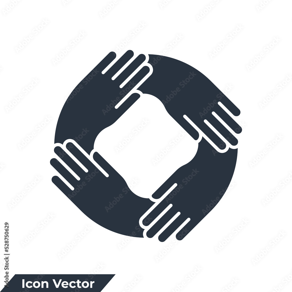 four hands holding together for wrist icon logo vector illustration. teamwork symbol template for graphic and web design collection