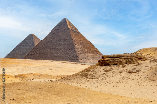 View of the pyramids of Cheops and Kefren in Cairo