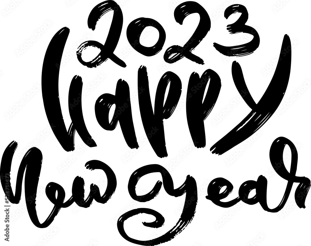 Happy New Year 2023. Modern brush lettering template for holiday design. Vector illustration. Happy New Year 2023. Modern brush lettering template for holiday design. Vector illustration.