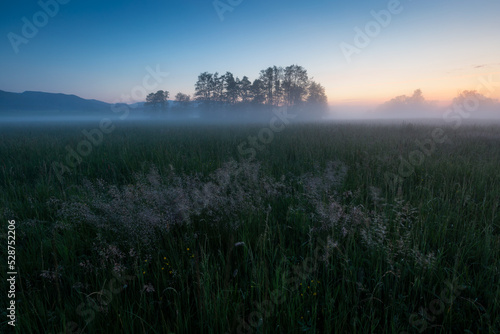Misty rural landscape at Abramova village, Slovakia.