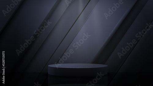 Photo Realistic 3d cylinder pedestal podium with black background