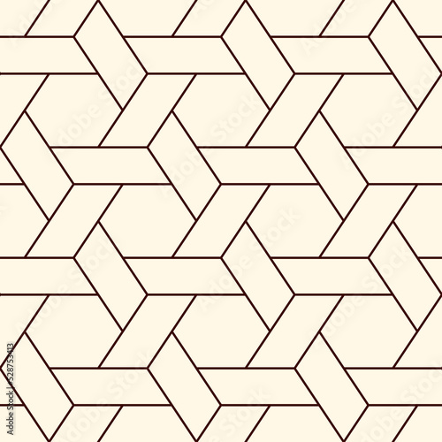 Hexagonal seamless pattern. Honeycomb surface print. Mosaic tiles. Flooring background. Wicker, weave, entwine effect geometric ornament. Vector abstract. Modern geometrical wallpaper. Digital paper.