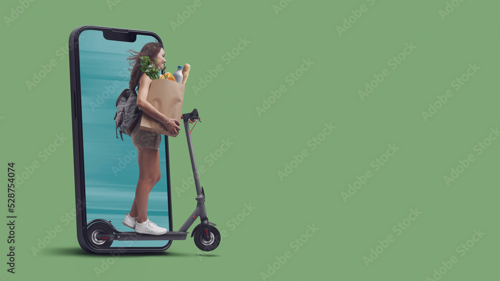 Woman doing online grocery shopping Woman doing online grocery shopping