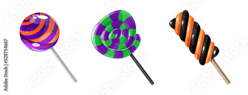 Halloween sweet candies. Set of lollipops.