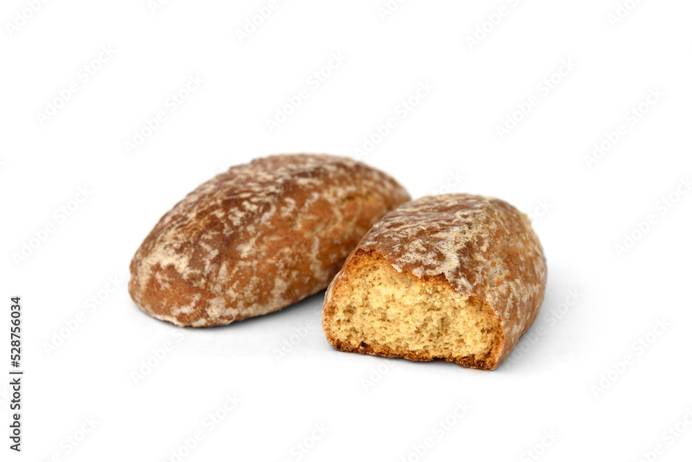 Pile of honey gingerbread cookies isolated on white background. Pile of honey gingerbread cookies isolated on white background.