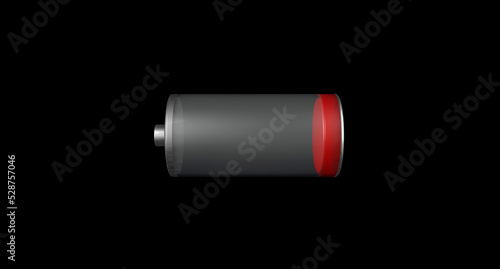 3D rendering, Battery lower energy icon and mock up, isolated on black background.