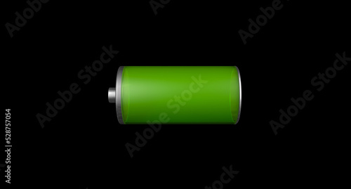 3D rendering, Battery full energy symbol or icon, isolated on black background.