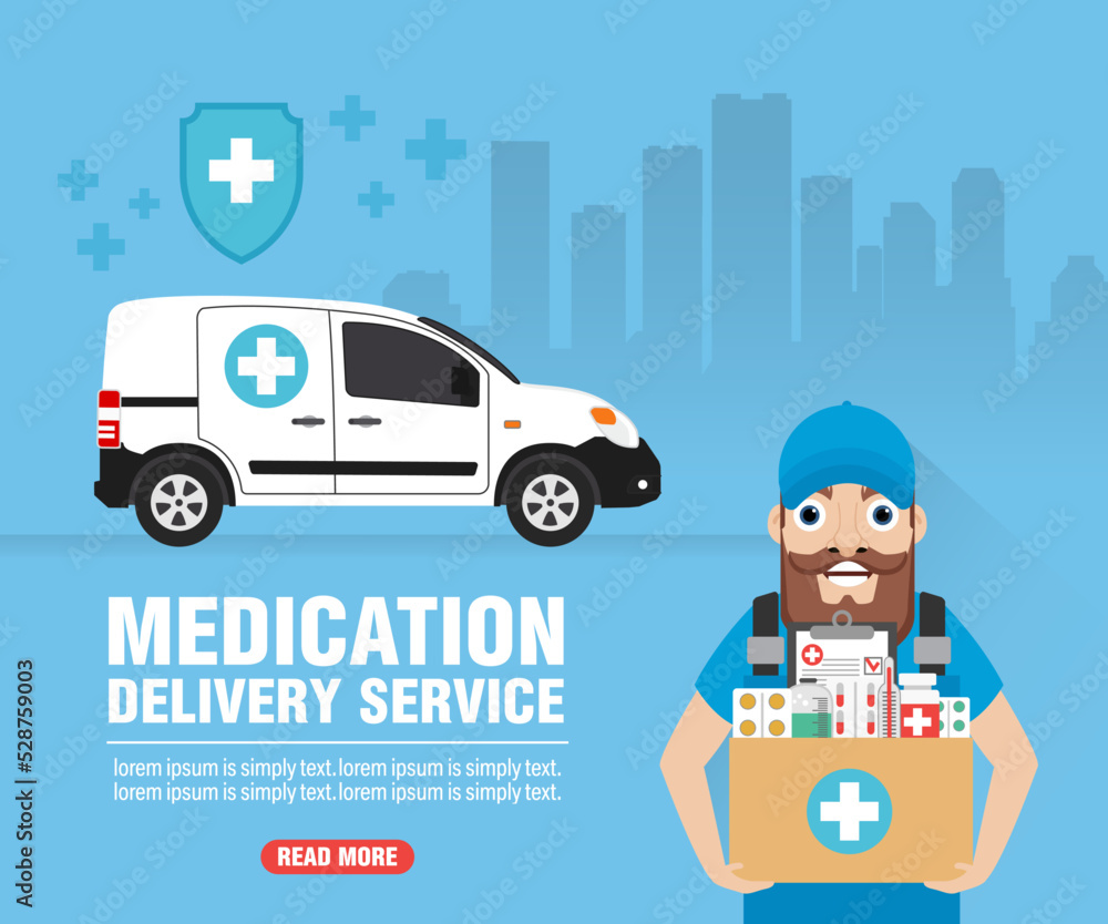 Medication delivery service concept modern design flat Medication delivery service concept modern design flat
