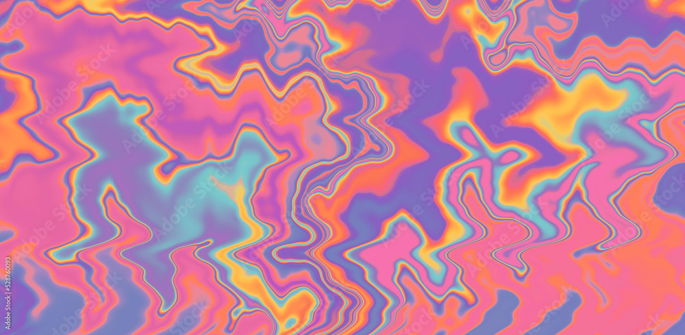 Abstract holographic background with fluid colorful paint stains.