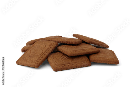 Square chocolate shortbread cookies on white background.