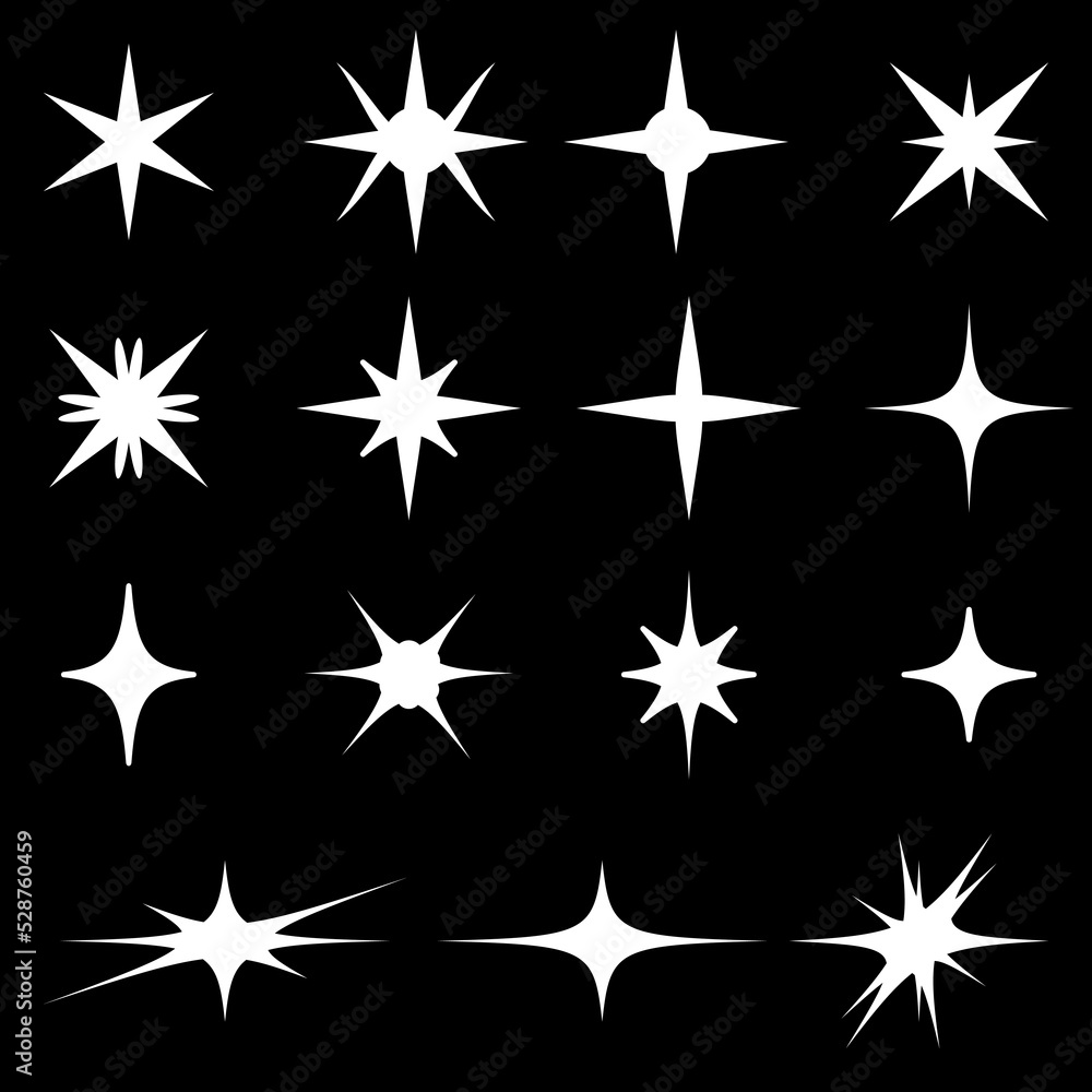 Obraz premium A set of vector star icons and flat-style glare for web design and internet.